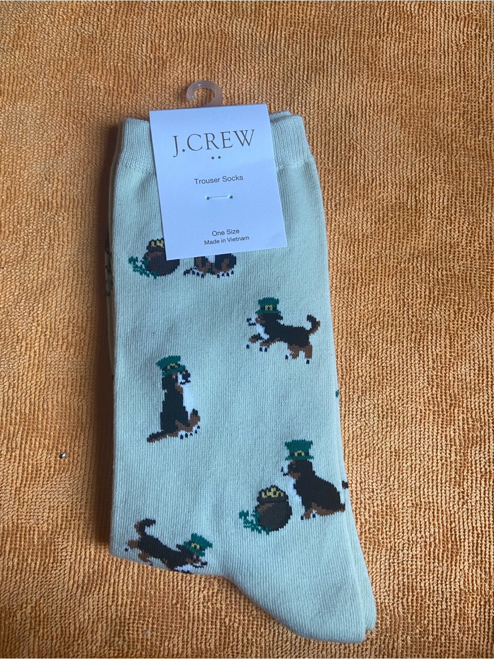 J. Crew Light Mint Dress Socks with Dog & Pot Motif
